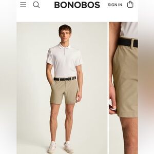 Bonobos Course Legend Shorts in tan. Size 32, standard 7in.